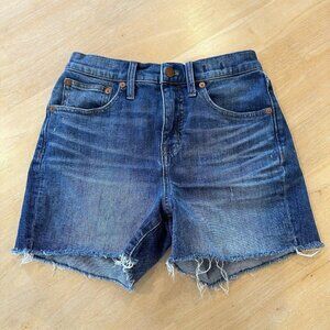 Madewell Womens High-Rise Medium Wash Blue Denim Raw Hem Shorts Size 25